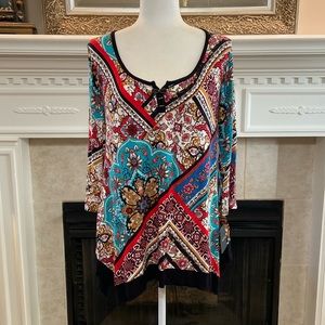 NWT Ellen Tracy Merry & Bright Patchwork V-Neck Top
